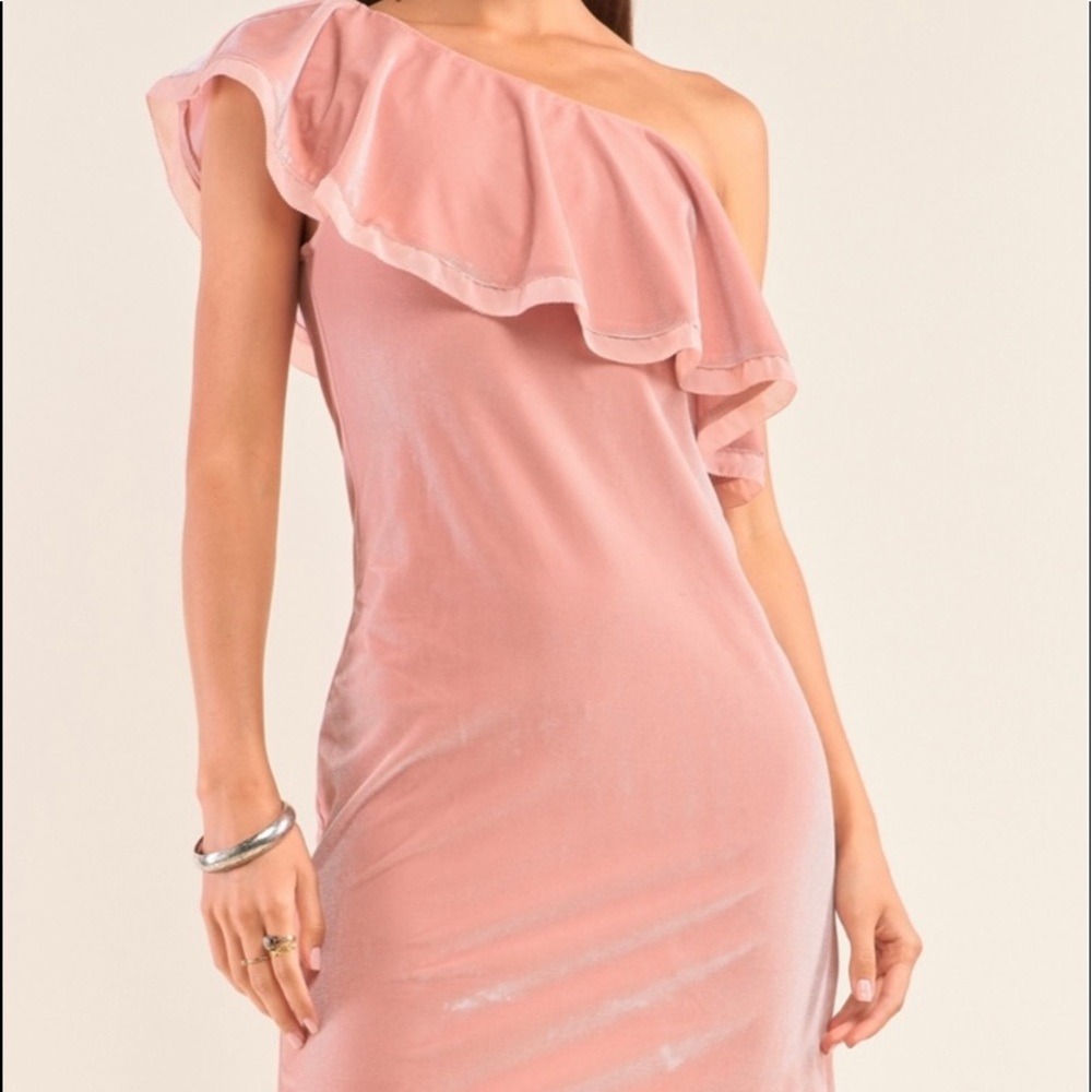 SugarLips pink velvet one shoulder ruffle dress large - Picture 1 of 8